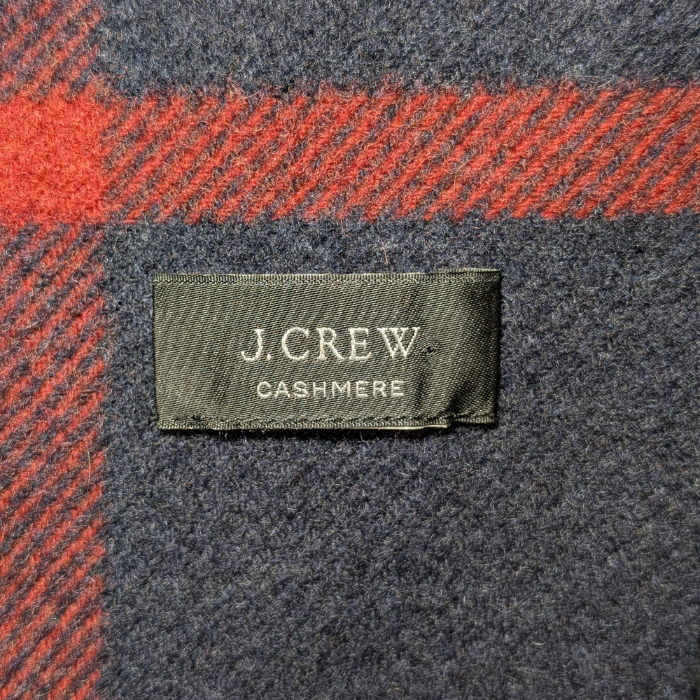 J. Crew Cashmere Navy Blue Tartan Plaid Scarf  Red Cream Green - Picture 3 of 5